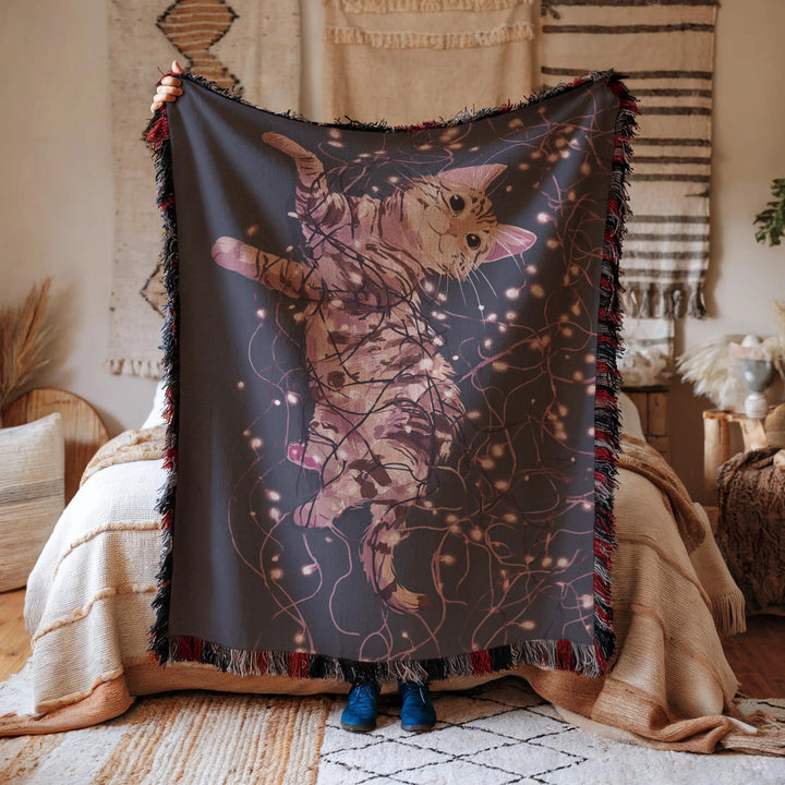 Cats in Lights Woven Blanket