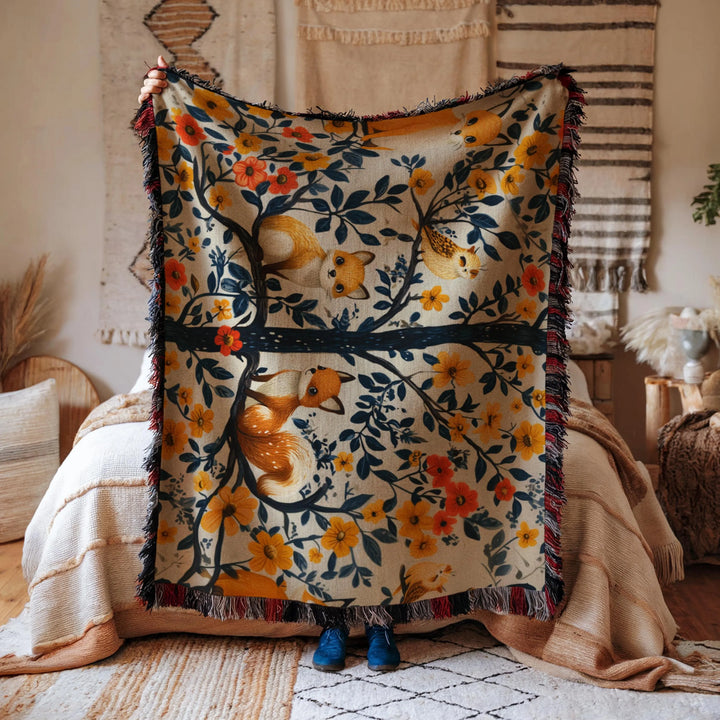 Woodland Animals Woven Blanket