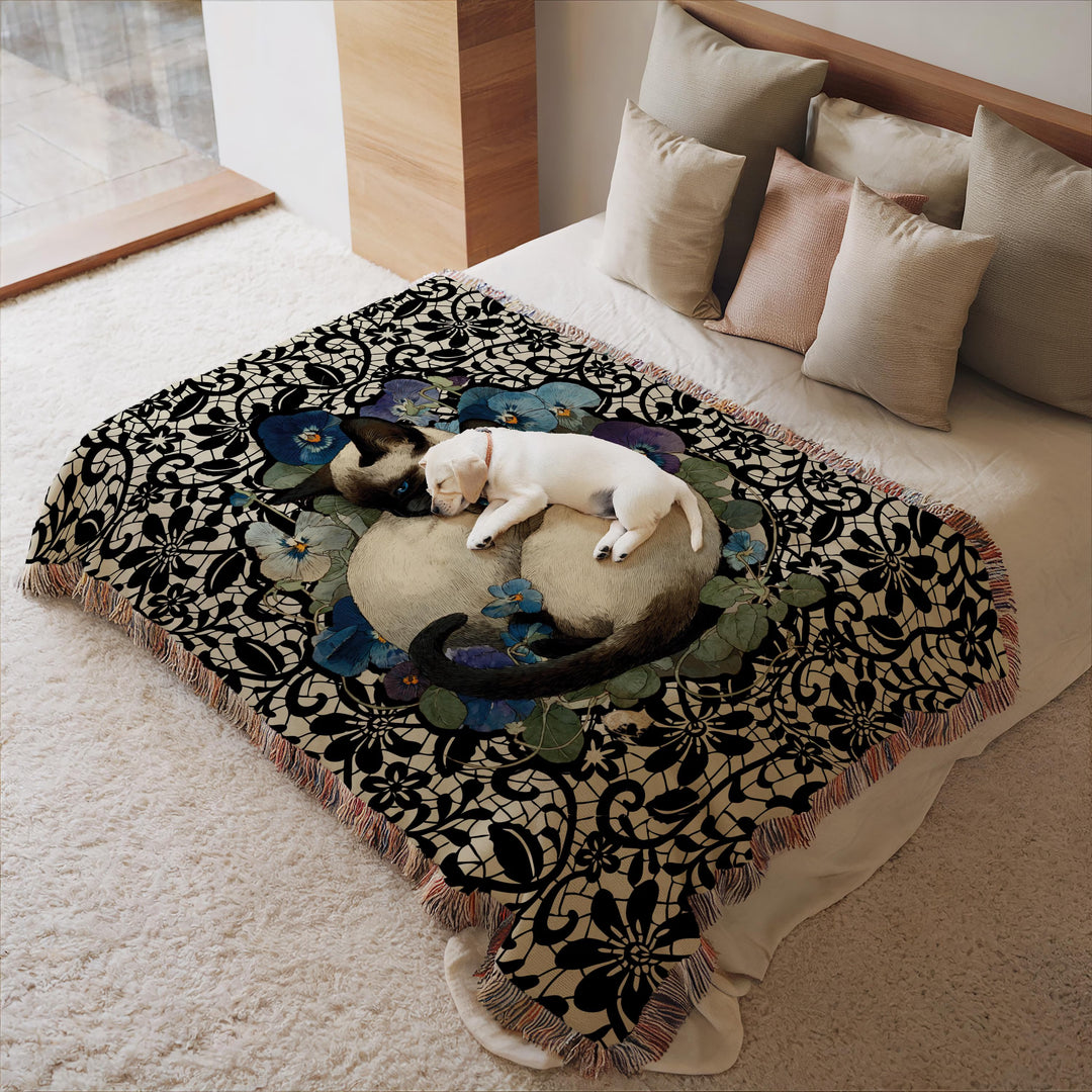 Chocolate point Siamese kittens themed Woven Blanket