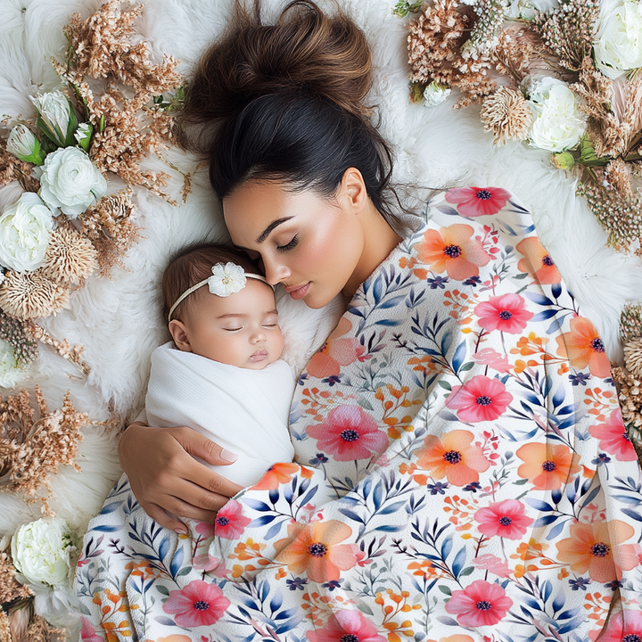 Orange and Pink Floral Minky Blanket