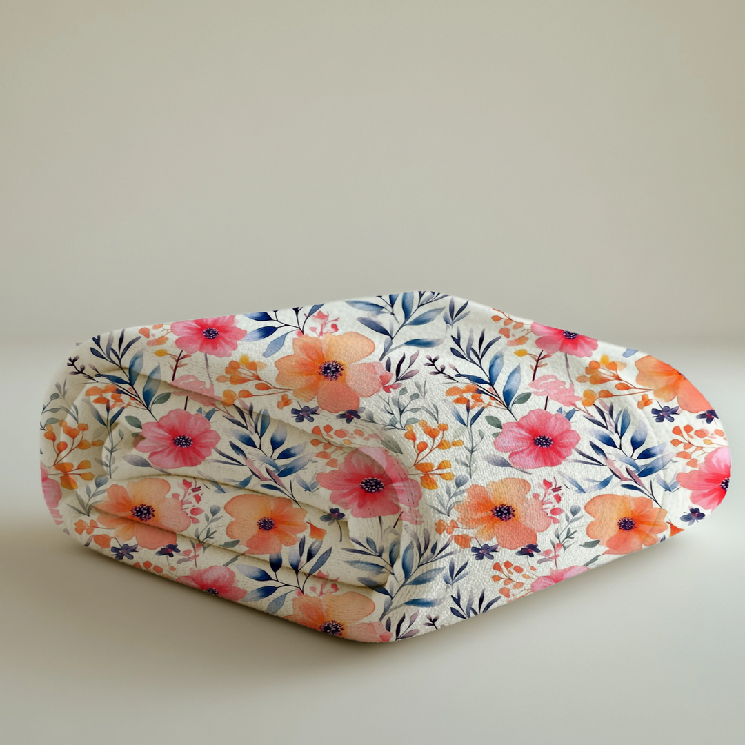 Orange and Pink Floral Minky Blanket
