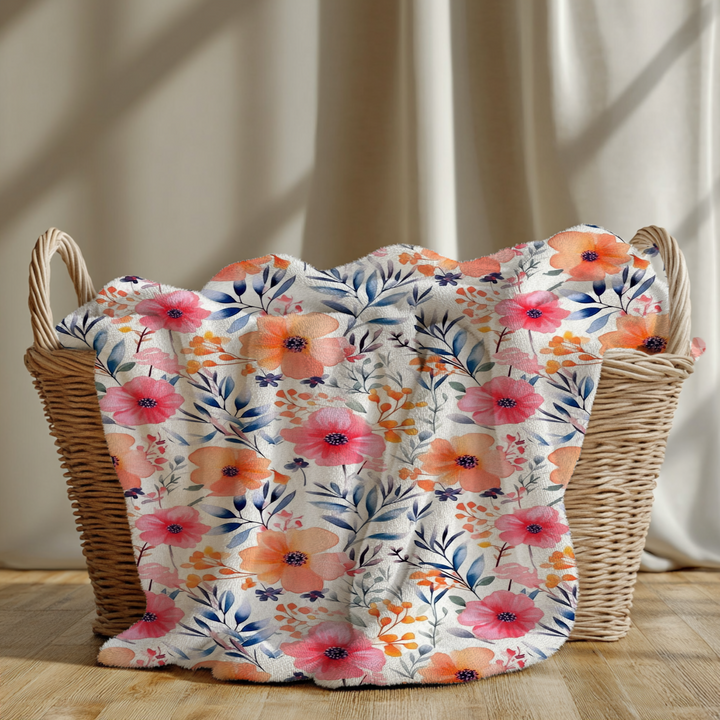 Orange and Pink Floral Minky Blanket