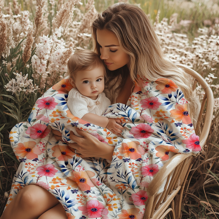 Orange and Pink Floral Minky Blanket