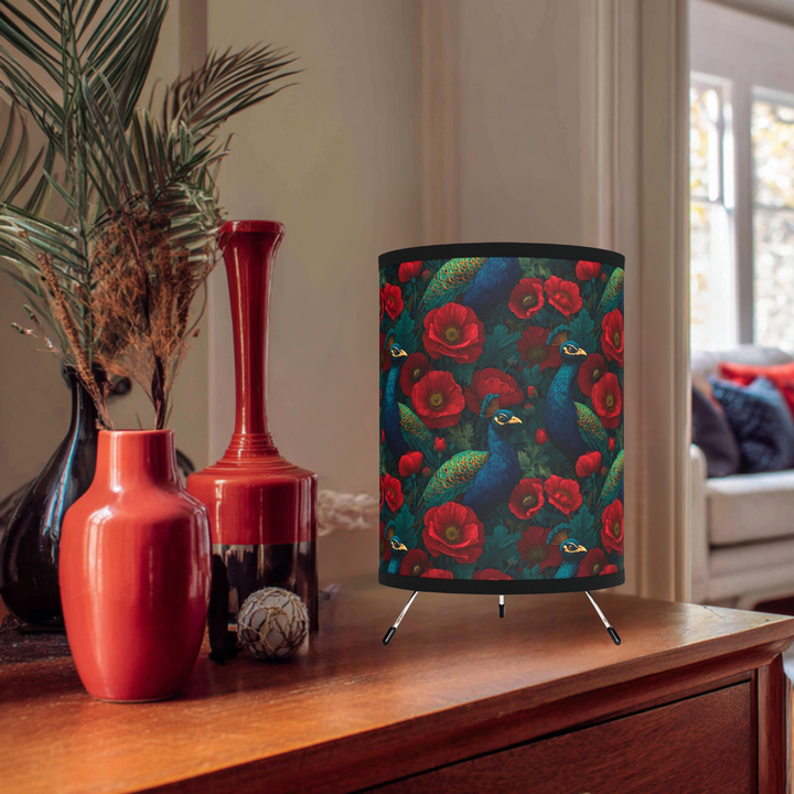 Peacock and Red Poppies Lamp