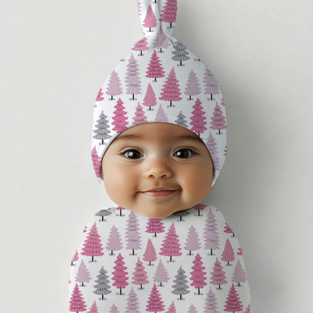 Pink Christmas Tree Cocoon Baby Swaddle Set
