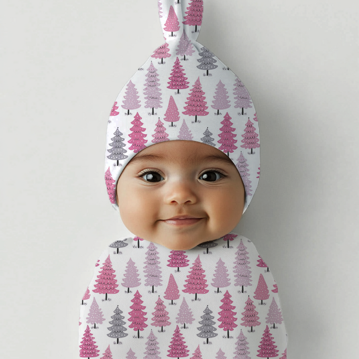 Pink Christmas Tree Cocoon Baby Swaddle Set