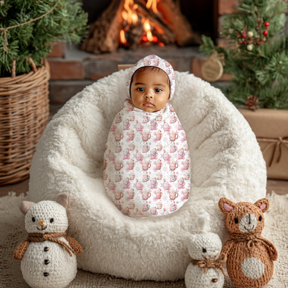 Pink Cocoa and Mugs Cocoon Baby Swaddle Set