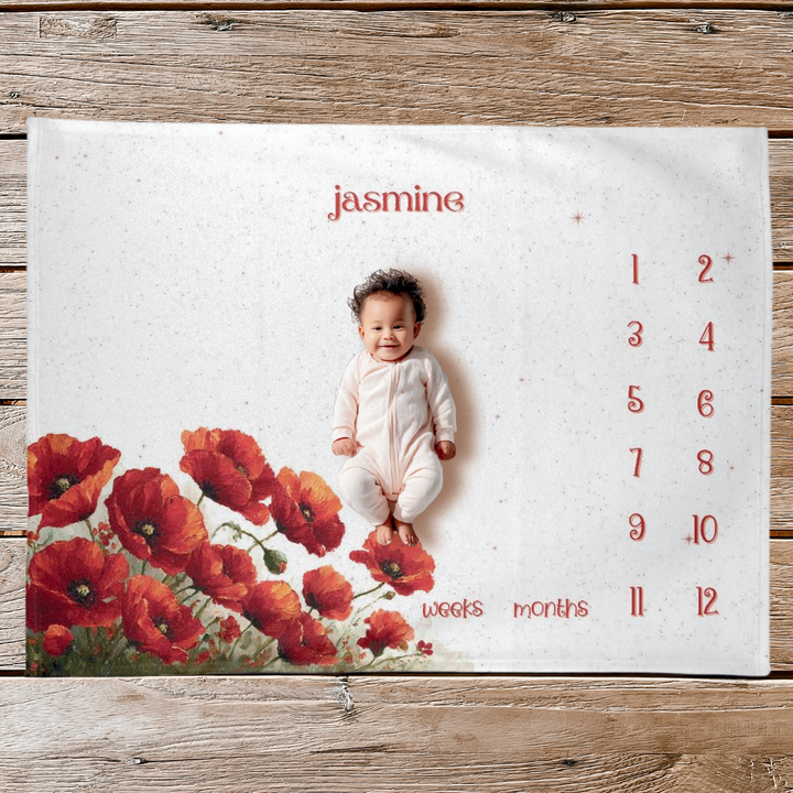 Red Poppy Flower Milestone Blanket