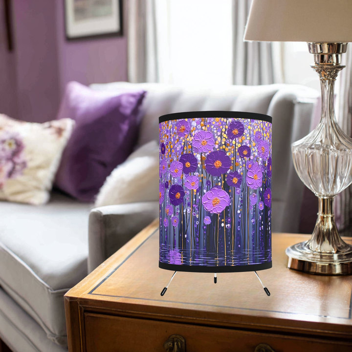 Purple Floral Field Tripod Lamp