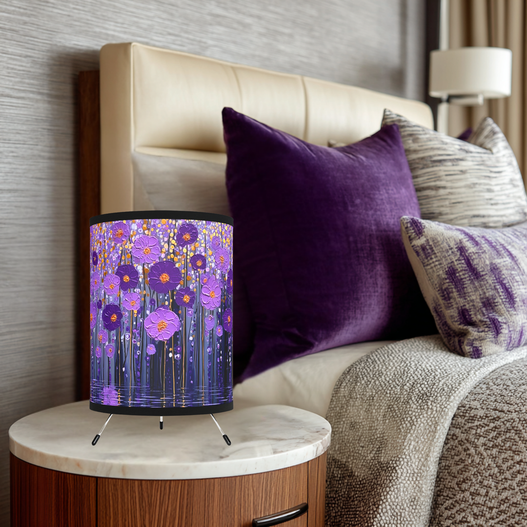 Purple Floral Field Tripod Lamp
