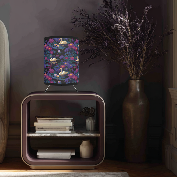 Swan Floral Pattern Tripod Lamp