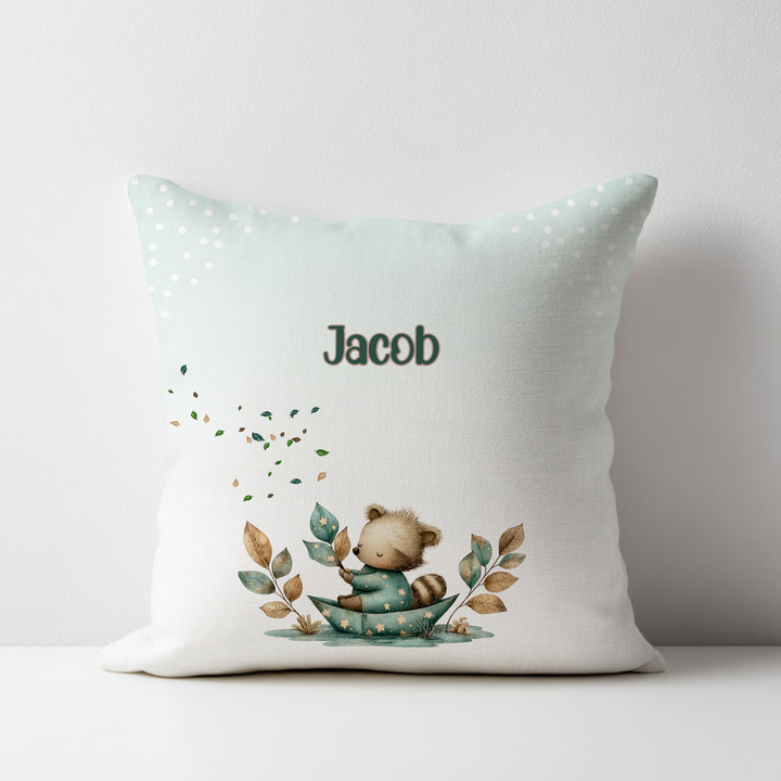 Row Boat Raccoon Throw Pillow Covers