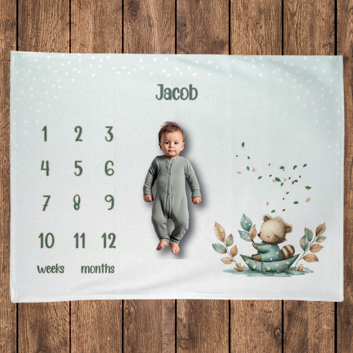 Row Boat Raccoon Milestone Blanket