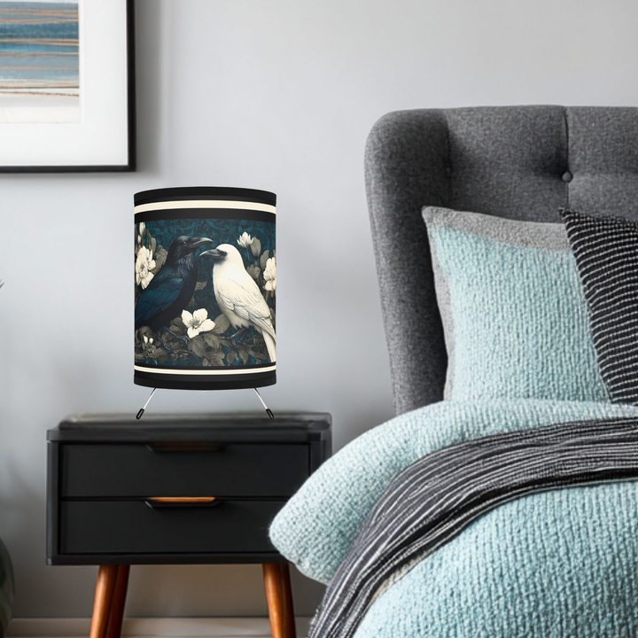 Raven and White Crow Floral Lamp