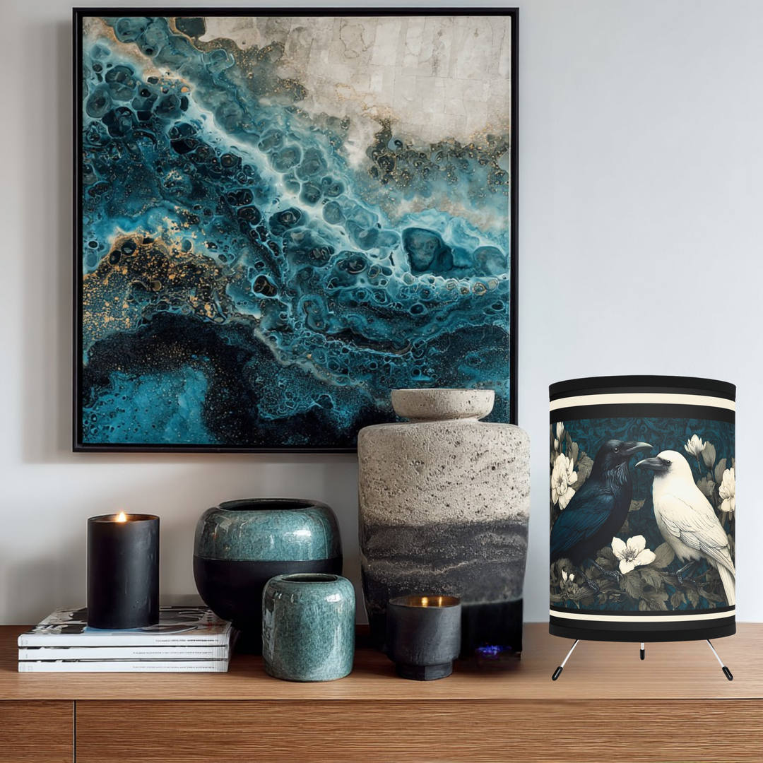 Raven and White Crow Floral Lamp