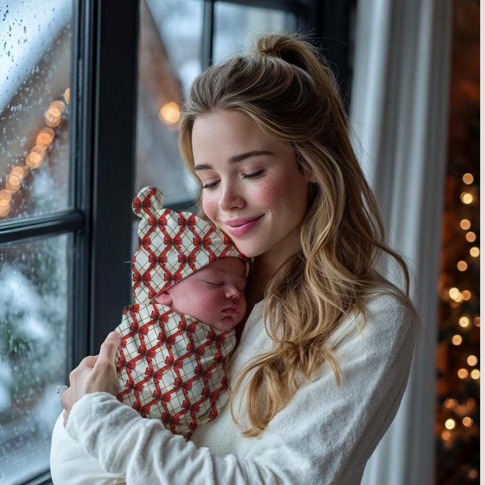 Red Bow Baby Cocoon Baby Swaddle Set