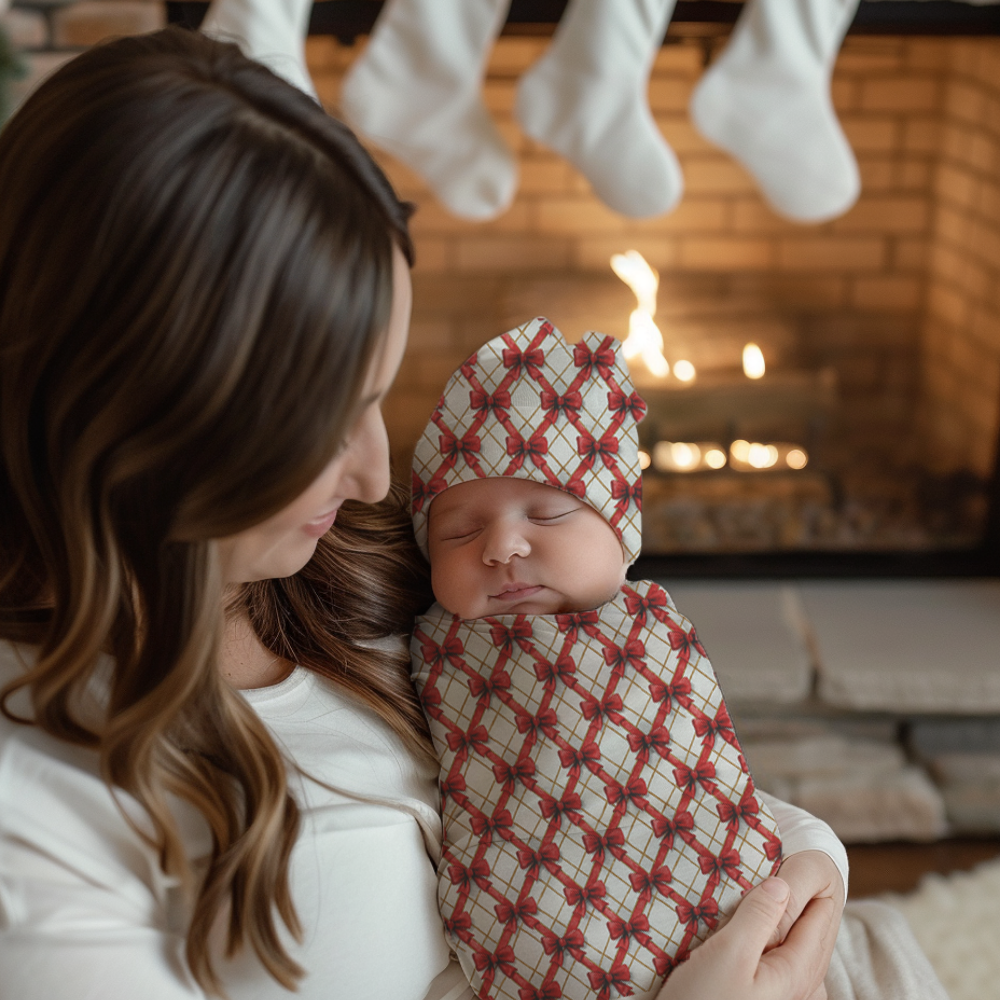 Red Bow Baby Cocoon Baby Swaddle Set