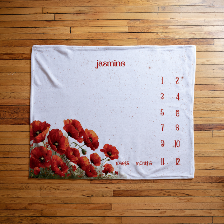 Red Poppy Flower Milestone Blanket