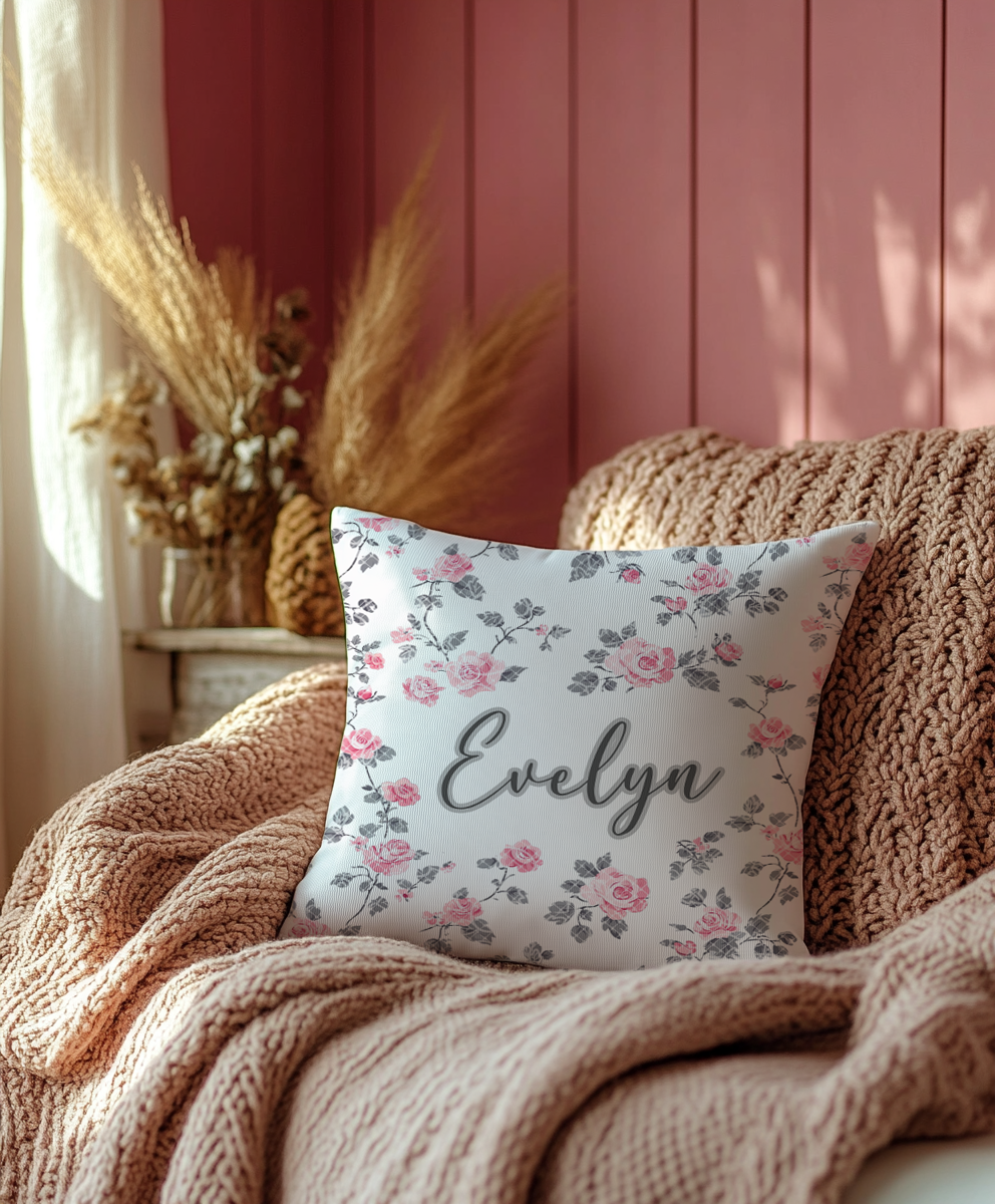 Rose and Lace Corduroy Throw Pillow Covers