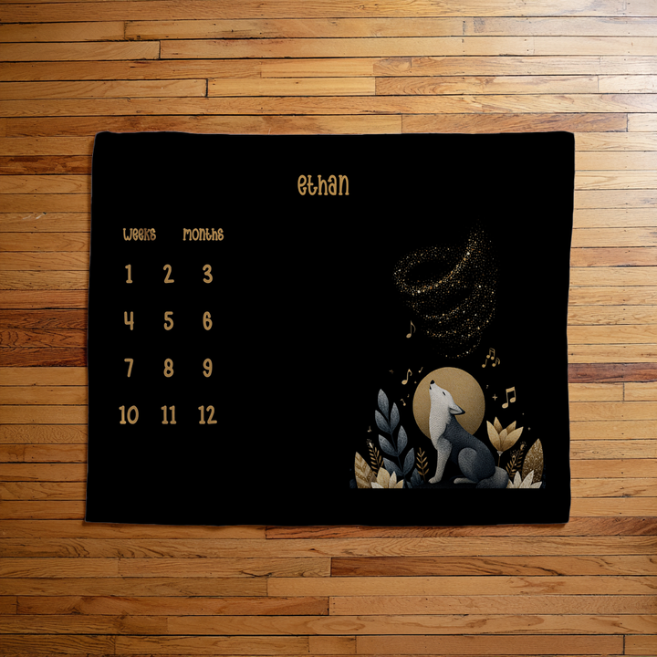 Musical Wolf Milestone Blanket