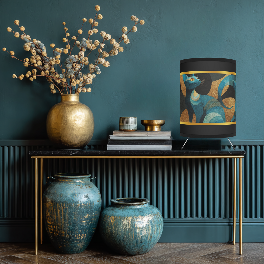 Teal Cat Tripod Lamp