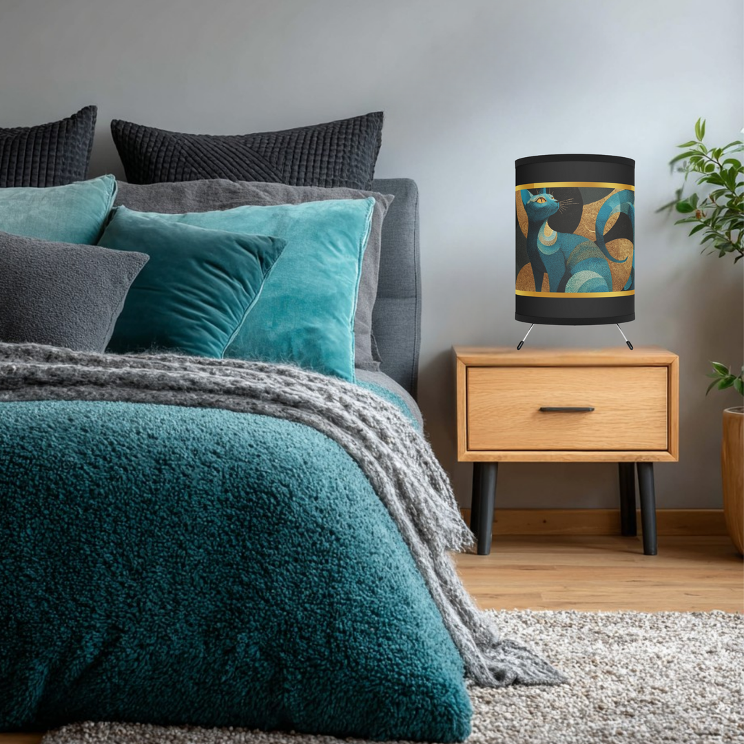Teal Cat Tripod Lamp