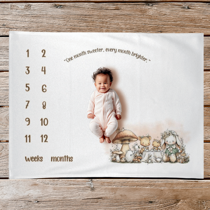 Forest Animal Tea Party Milestone Blanket
