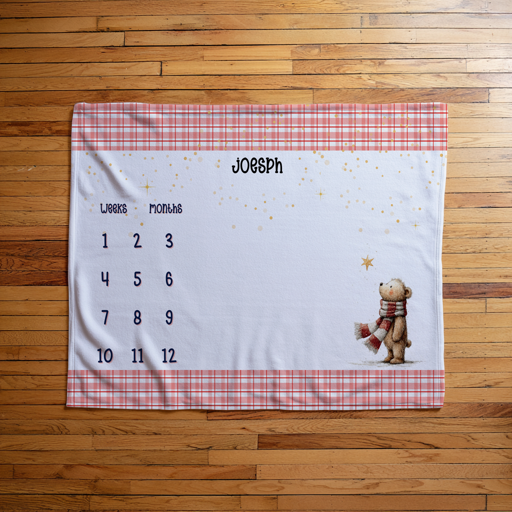 Plaid Teddy Bear Milestone Blanket
