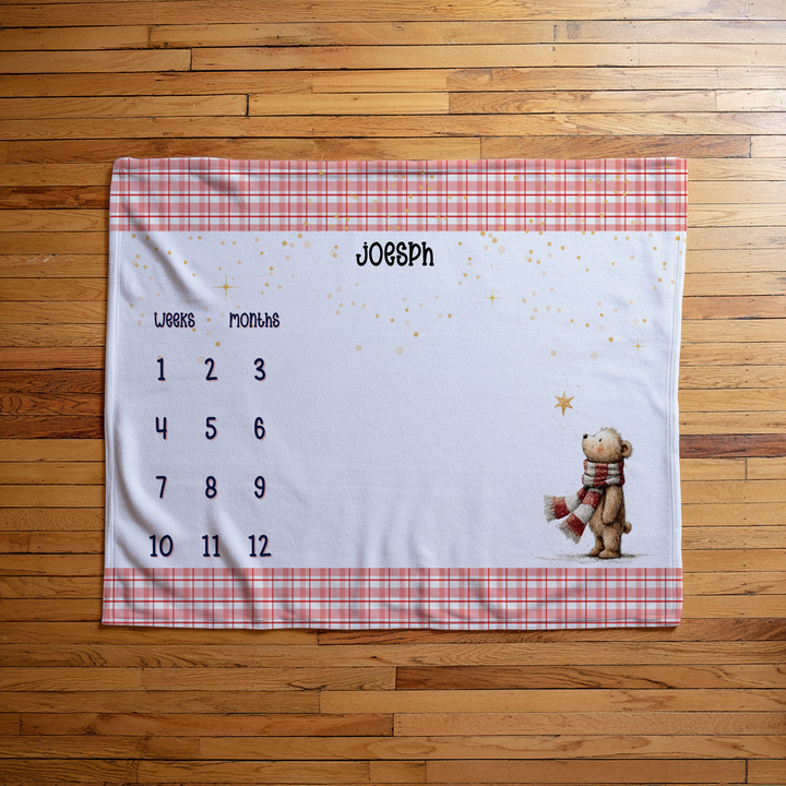 Plaid Teddy Bear Milestone Blanket