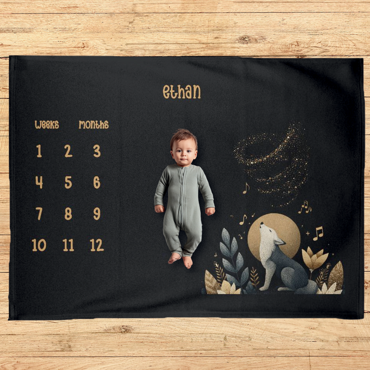Musical Wolf Milestone Blanket